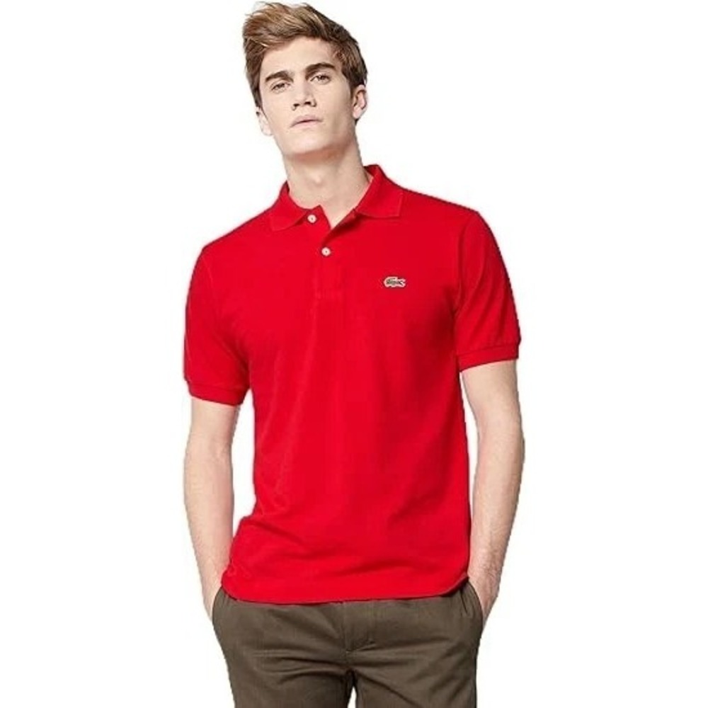 Lacoste Polo Shirt Men 7 Red Performance Classic Fit Piqué Short Sleeve Collared